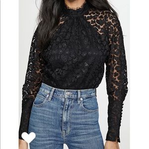 Saloni Alek Blouse Black Leopard Lace Top XS 0
